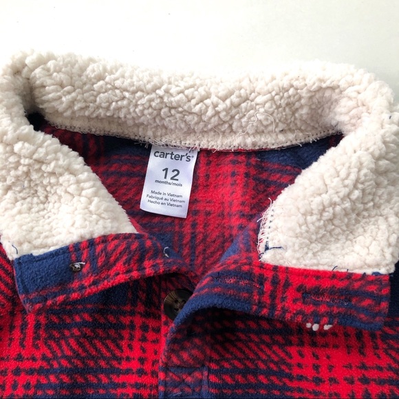 Baby boy pullover fleece Carters blue red plaid Henley - Picture 6 of 7